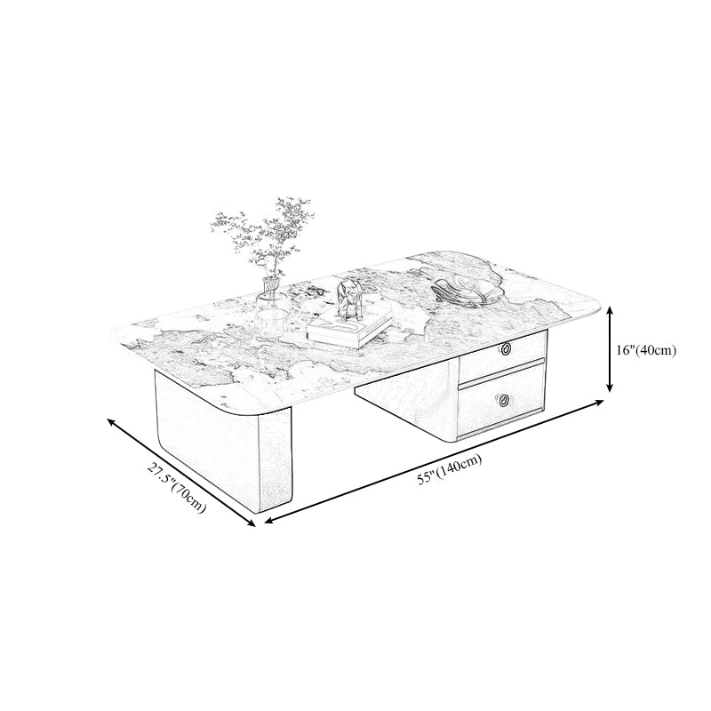 Modern Rectangular Slate Sled Coffee Table with Storage White Cocktail Table
