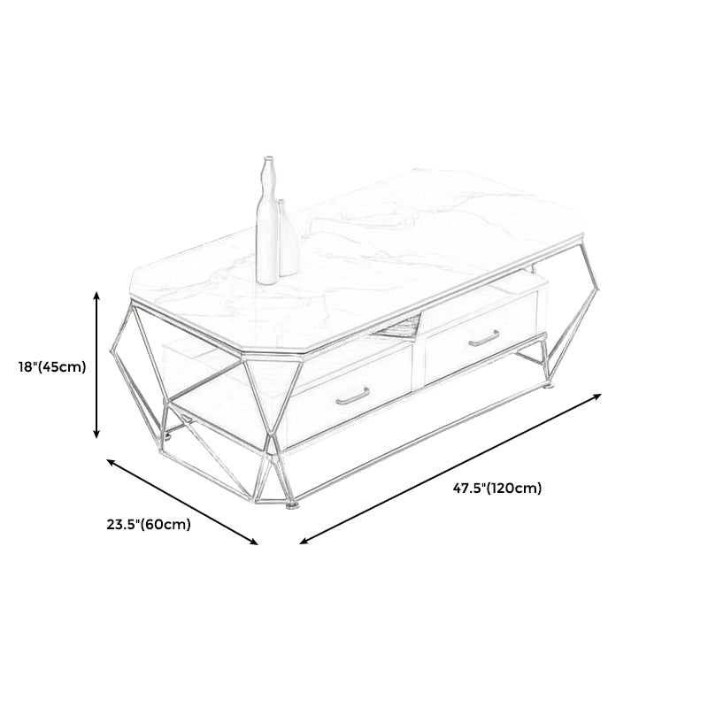Modern Slate Geometric Coffee Table Gold Metal Frame Coffee Table with Storage