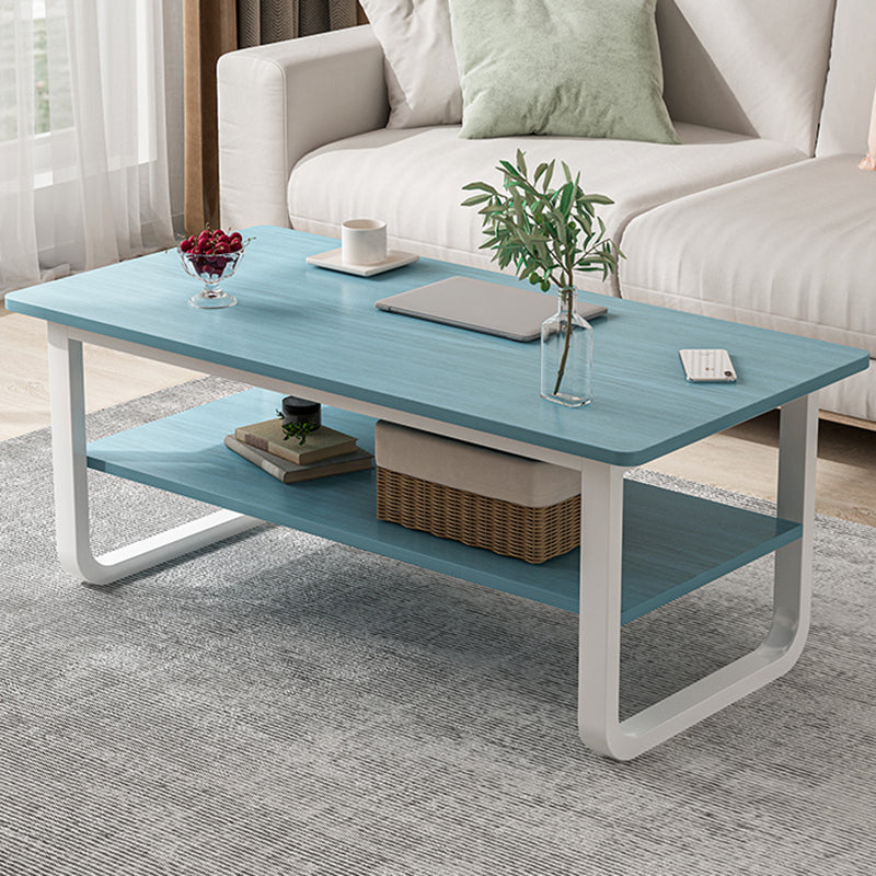 Modern Style Rectangular Wood-based Craft Blue/white/wood Coffee Table