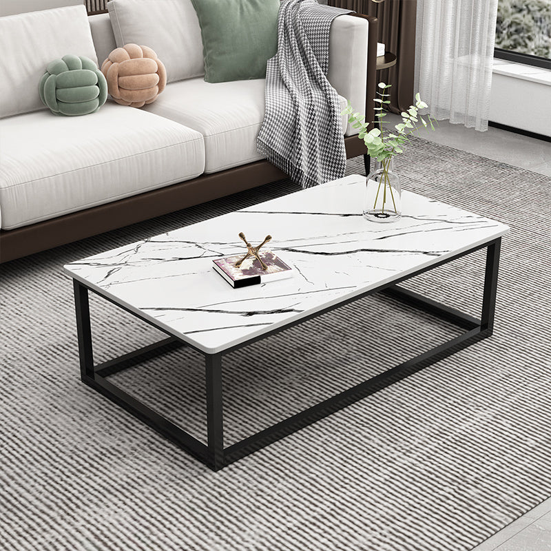 Wood Frame Coffee Table Modern Rectangle Cocktail Table in Natural