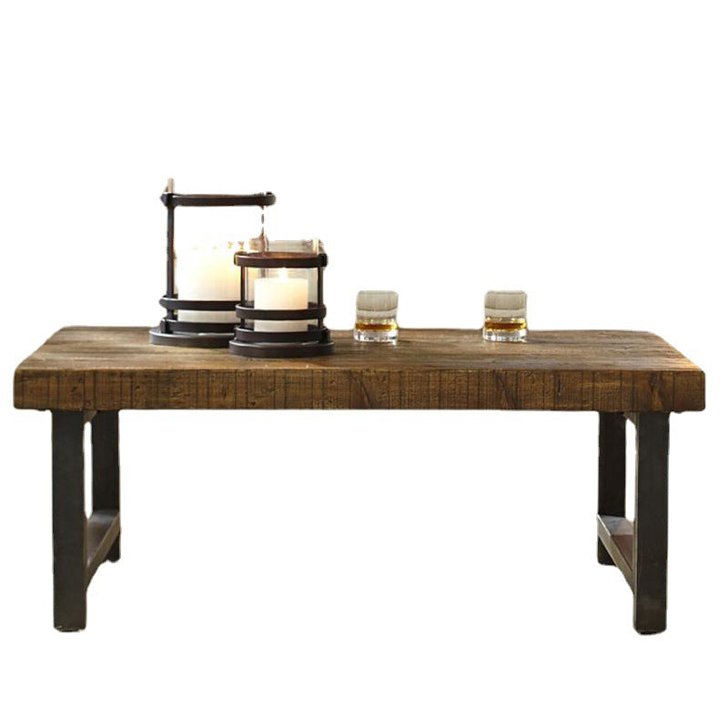 Farmhouse Wood 4 Legs Coffee Table Rectangle Table in Brown Finish