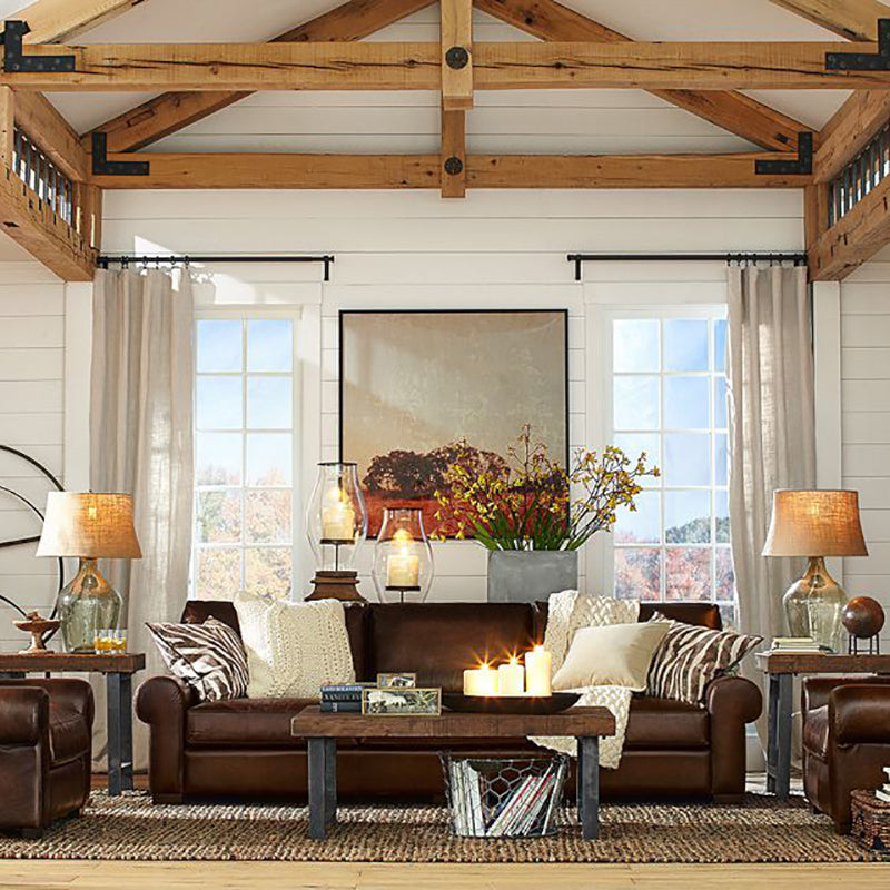 Farmhouse Wood 4 Legs Coffee Table Rectangle Table in Brown Finish