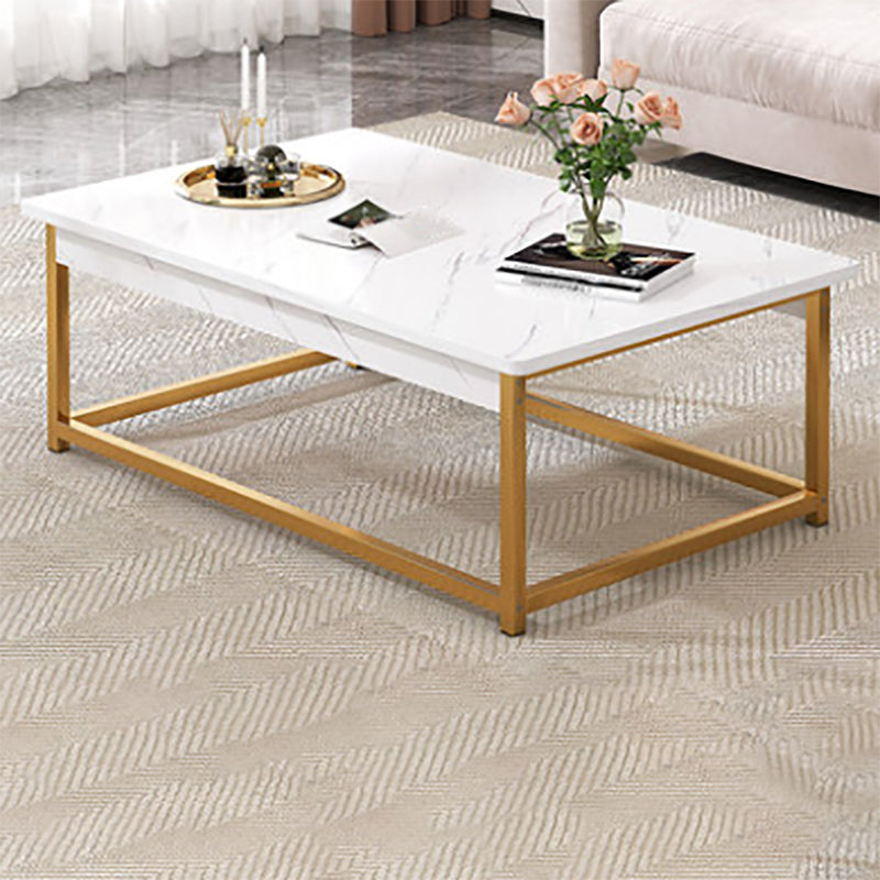 Modern Rectangular Metal Frame Coffee Table Brown Cocktail Table