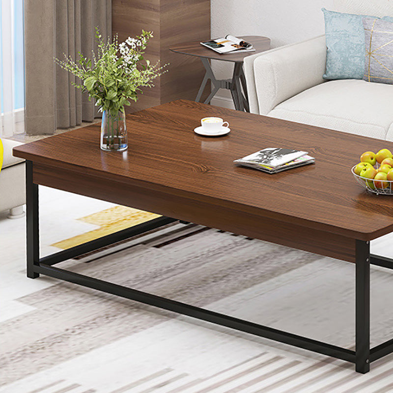 Modern Rectangular Metal Frame Coffee Table Brown Cocktail Table