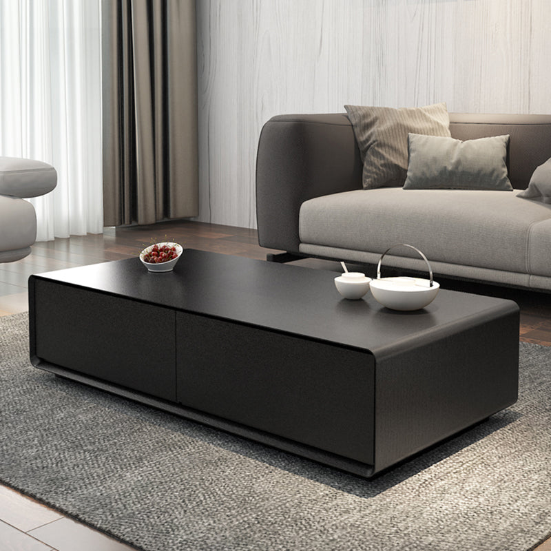 Wooden Block Cocktail Table with Drawers Rectangle Coffee Table in Natural