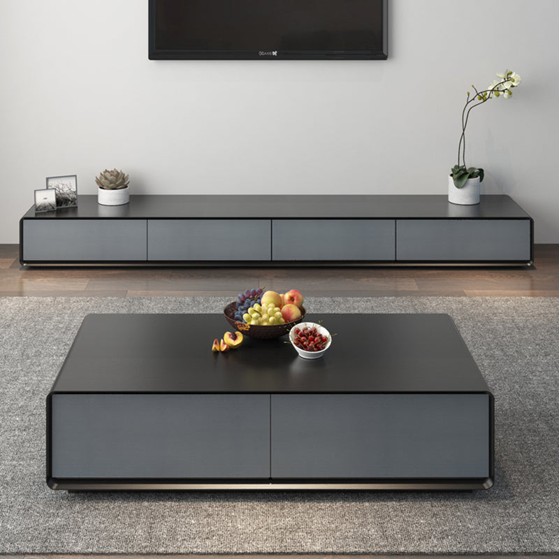 Wooden Block Cocktail Table with Drawers Rectangle Coffee Table in Natural