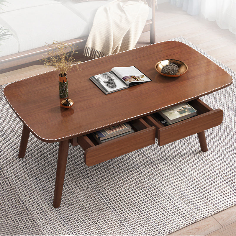 Modern Wood Texture Walnut/wood Rectangle with Drawer Coffee Table