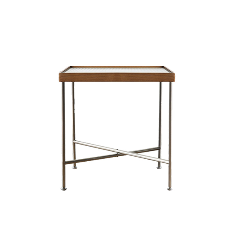 Scandinavian Glass Coffee Table with Wood Accents Cross Legs Cocktail Table