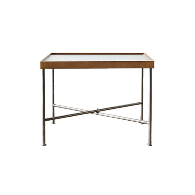 Scandinavian Glass Coffee Table with Wood Accents Cross Legs Cocktail Table