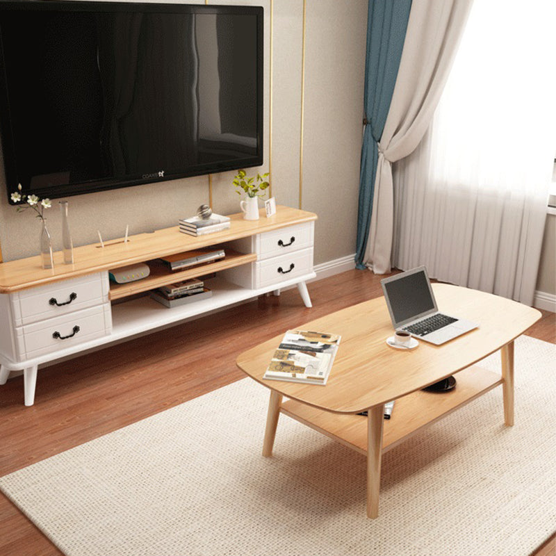 Modern 4 Legs Rectangular Coffee Table with Storage Cocktail Table