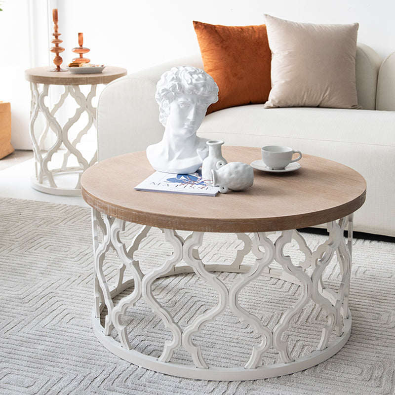 Rustic Style Antique Pedestal Coffee Table Round Wood Cocktail Table
