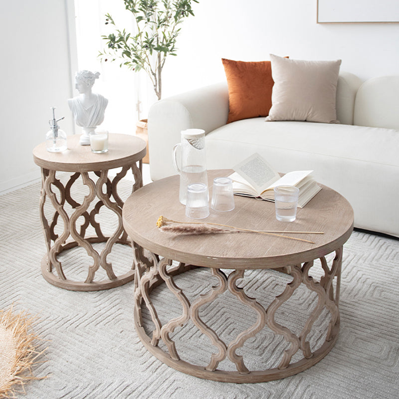 Rustic Style Antique Pedestal Coffee Table Round Wood Cocktail Table