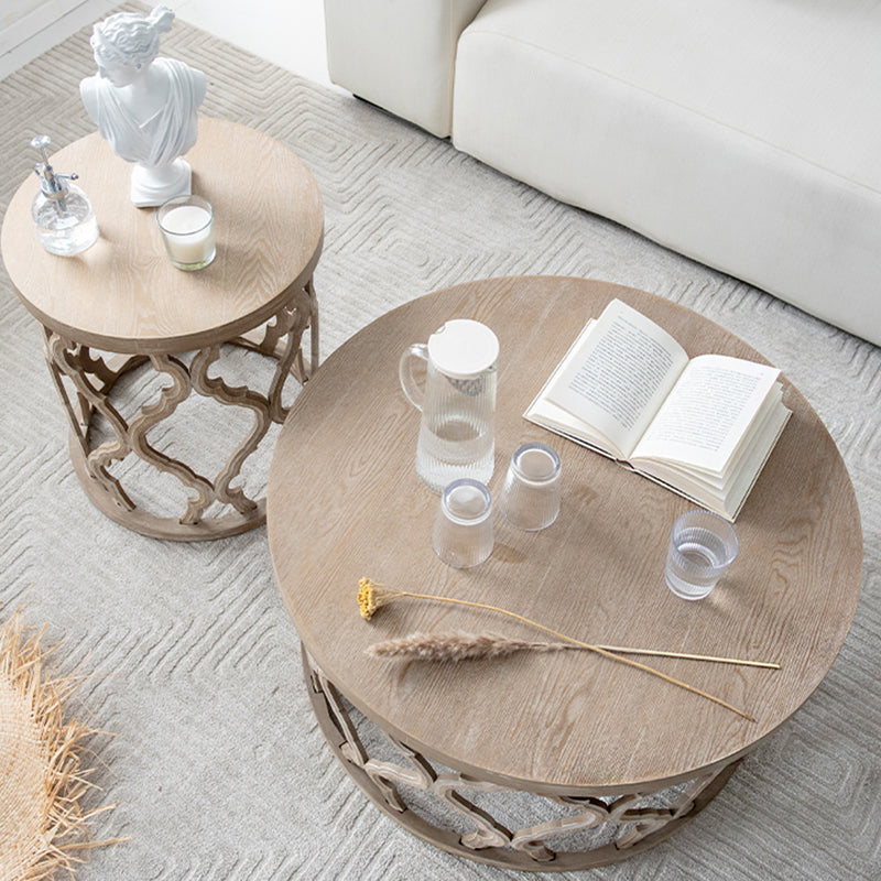 Rustic Style Antique Pedestal Coffee Table Round Wood Cocktail Table