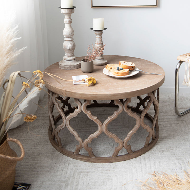 Rustic Style Antique Pedestal Coffee Table Round Wood Cocktail Table