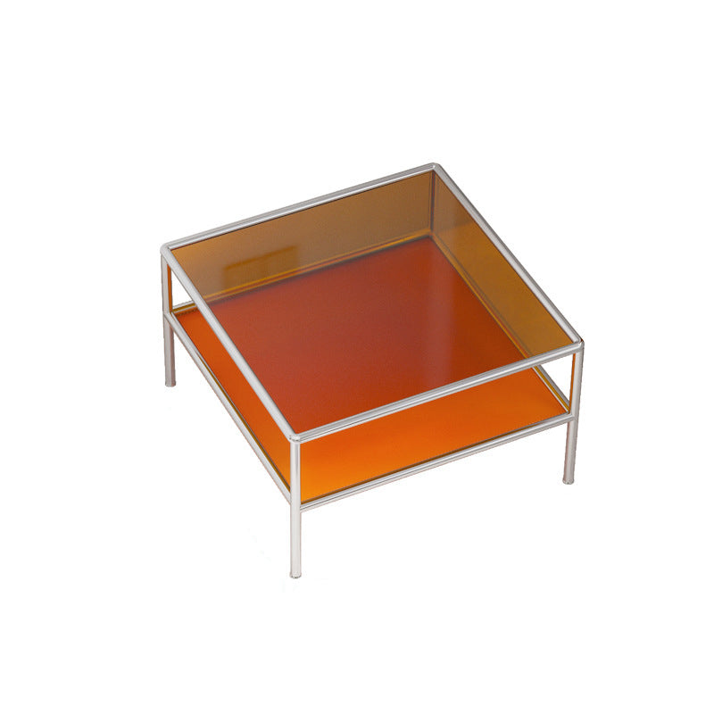 Modern 4 Legs Coffee Table Square Cocktail Table in Brown/Transparent