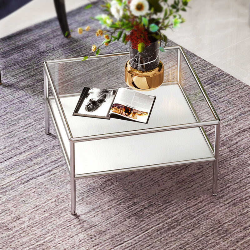 Modern 4 Legs Coffee Table Square Cocktail Table in Brown/Transparent