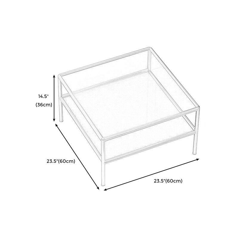 Modern 4 Legs Coffee Table Square Cocktail Table in Brown/Transparent