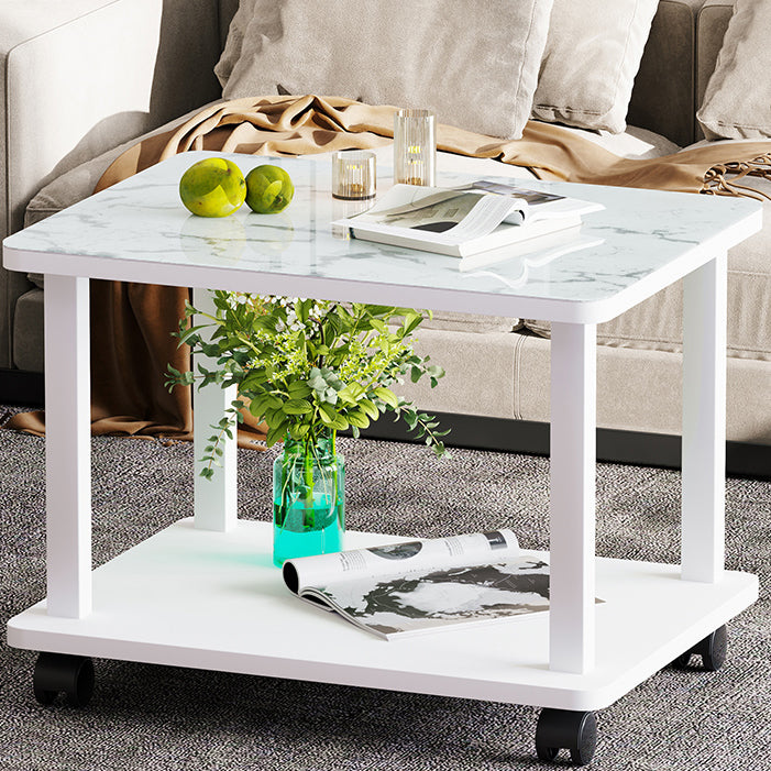 Modern 4 Legs Rectangular Coffee Table with Casters Cocktail Table in Black/White