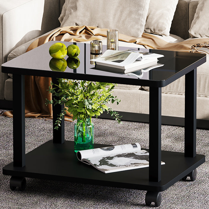 Modern 4 Legs Rectangular Coffee Table with Casters Cocktail Table in Black/White