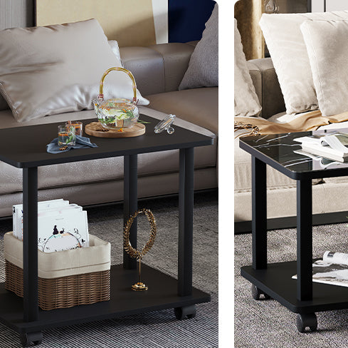 Modern 4 Legs Rectangular Coffee Table with Casters Cocktail Table in Black/White