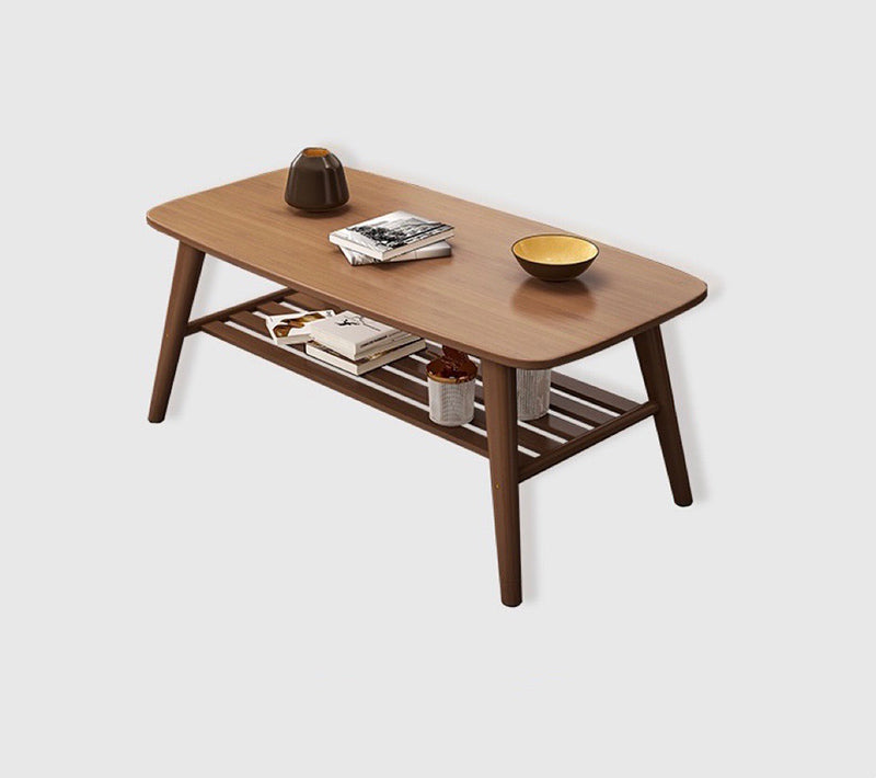 Modern Bamboo Wood/walnut Ribbon Storage Space Rectangular Coffee Table