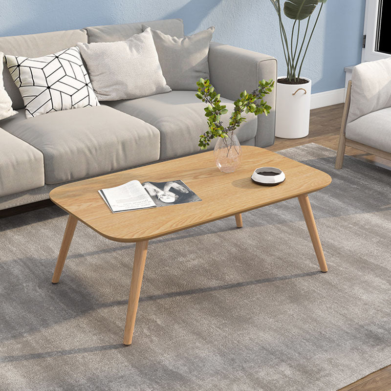 4 Legs Coffee Table Geometric Wood Cocktail Table in White and Natural