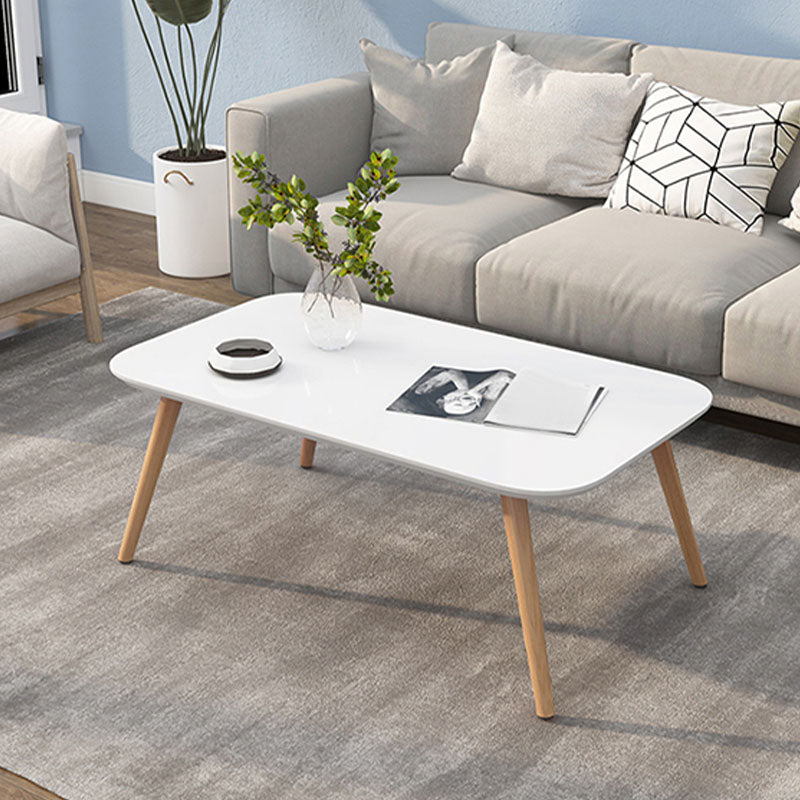 4 Legs Coffee Table Geometric Wood Cocktail Table in White and Natural