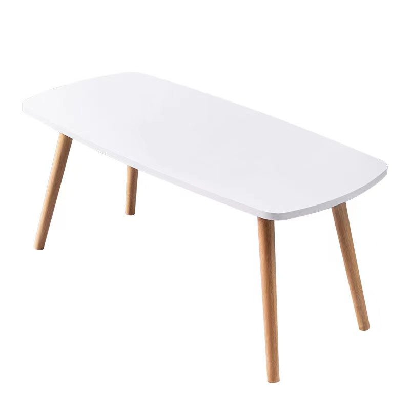 4 Legs Coffee Table Geometric Wood Cocktail Table in White and Natural