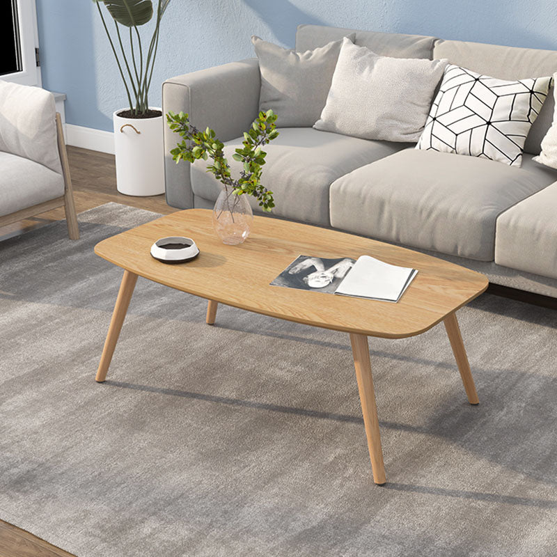 4 Legs Coffee Table Geometric Wood Cocktail Table in White and Natural