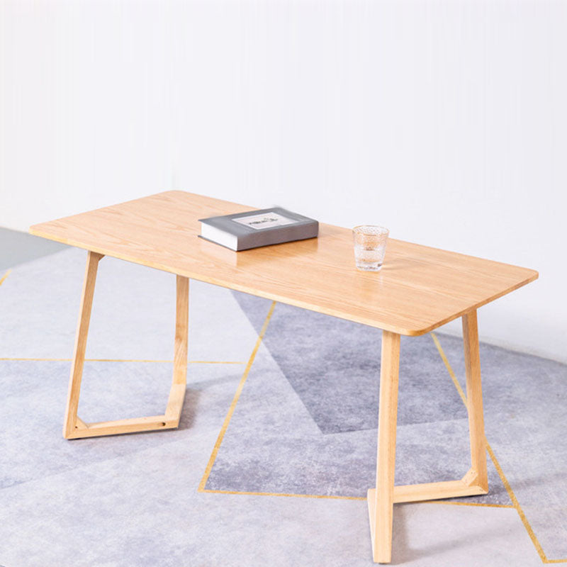 Solid Wood Sled Coffee Table in Oak/Brown, Modern Round/Rectangle Table