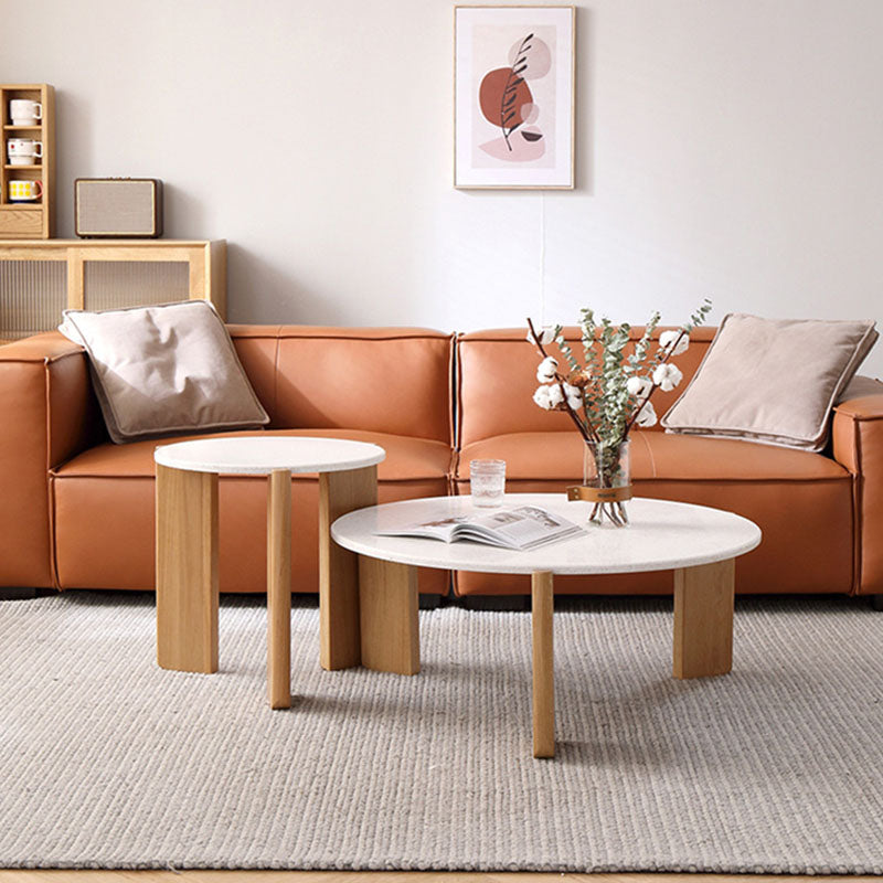 Modern White Round Coffee Table with Three Wood Legs Coffee Table