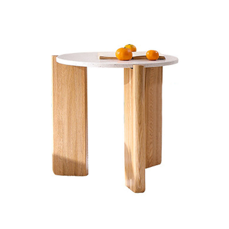 Modern White Round Coffee Table with Three Wood Legs Coffee Table