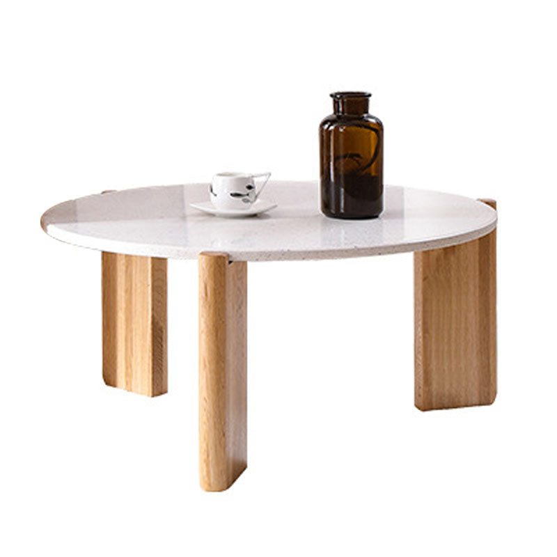Modern White Round Coffee Table with Three Wood Legs Coffee Table