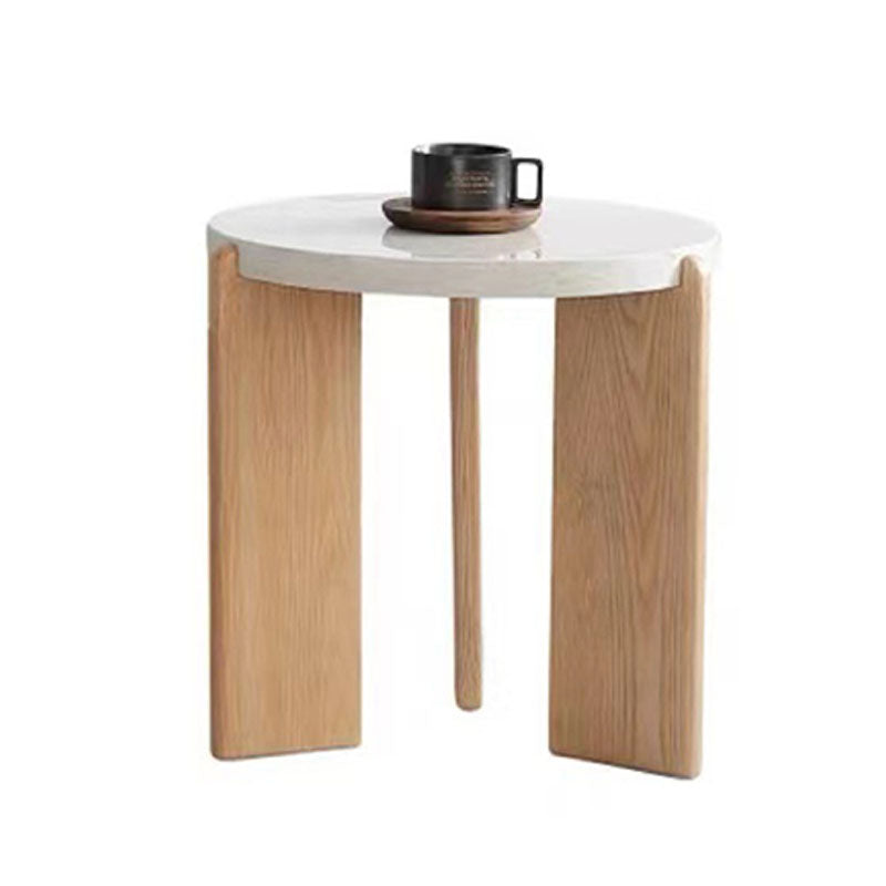 Modern White Round Coffee Table with Three Wood Legs Coffee Table