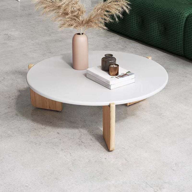 Modern White Round Coffee Table with Three Wood Legs Coffee Table