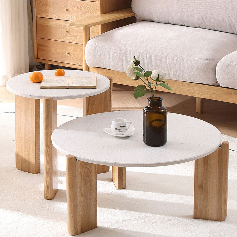 Modern White Round Coffee Table with Three Wood Legs Coffee Table