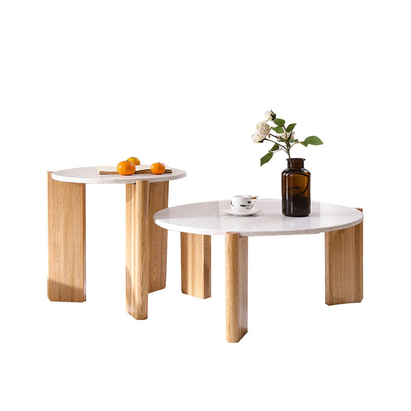 Modern White Round Coffee Table with Three Wood Legs Coffee Table