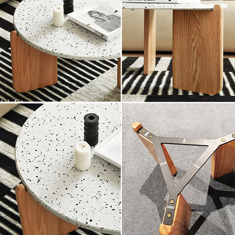 Modern White Round Coffee Table with Three Wood Legs Coffee Table