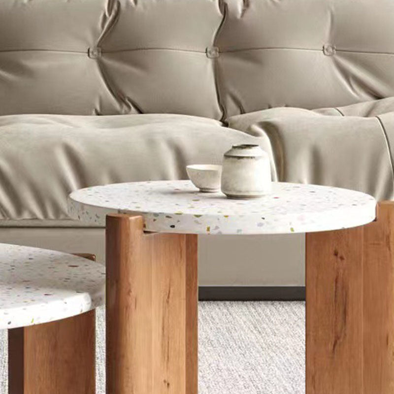 Modern White Round Coffee Table with Three Wood Legs Coffee Table