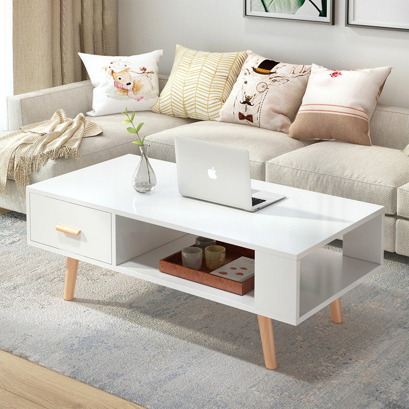 Modern 4 Legs Cocktail Table Wood 1 Single Coffee Table with Drawers