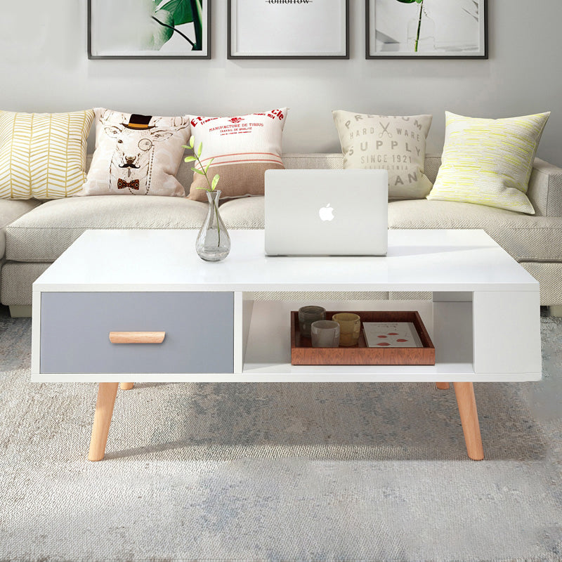 Modern 4 Legs Cocktail Table Wood 1 Single Coffee Table with Drawers