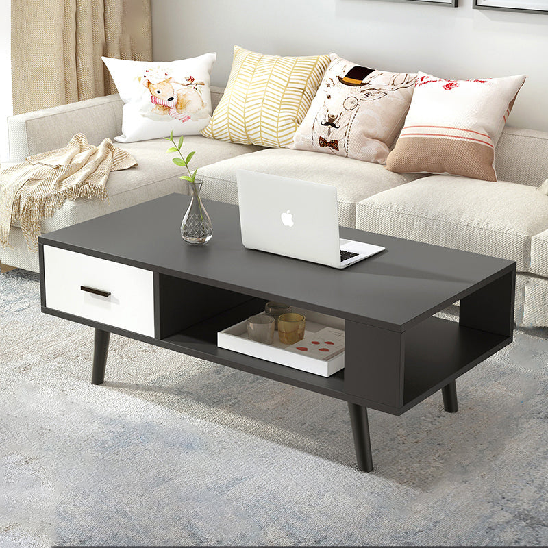 Modern 4 Legs Cocktail Table Wood 1 Single Coffee Table with Drawers