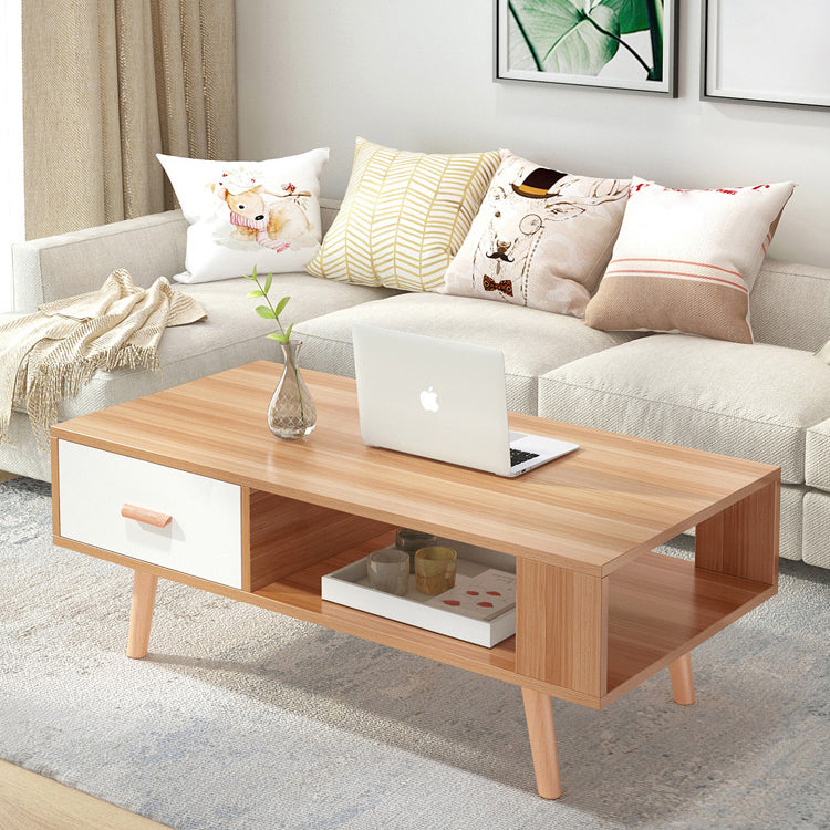 Modern 4 Legs Cocktail Table Wood 1 Single Coffee Table with Drawers