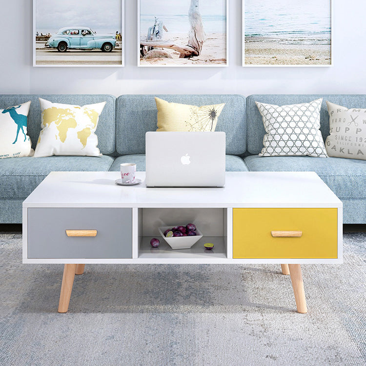 Modern 4 Legs Cocktail Table Wood 1 Single Coffee Table with Drawers