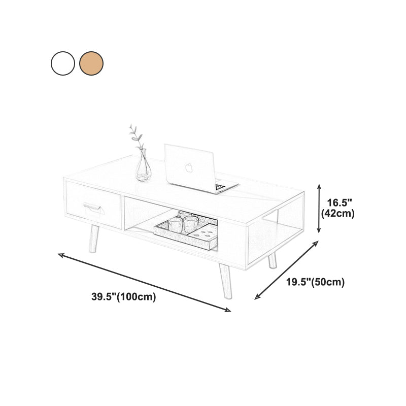 Modern 4 Legs Cocktail Table Wood 1 Single Coffee Table with Drawers