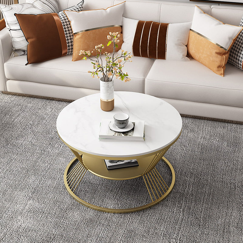 Modern Black/White Frame 1 Coffee Table Round Slate and Steel Table