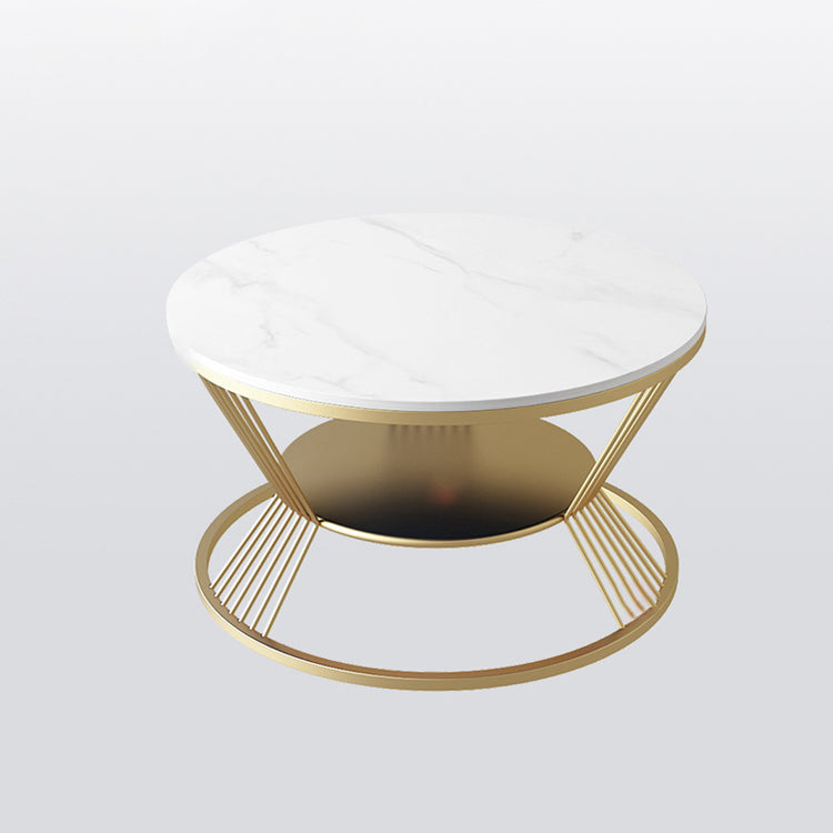 Modern Black/White Frame 1 Coffee Table Round Slate and Steel Table