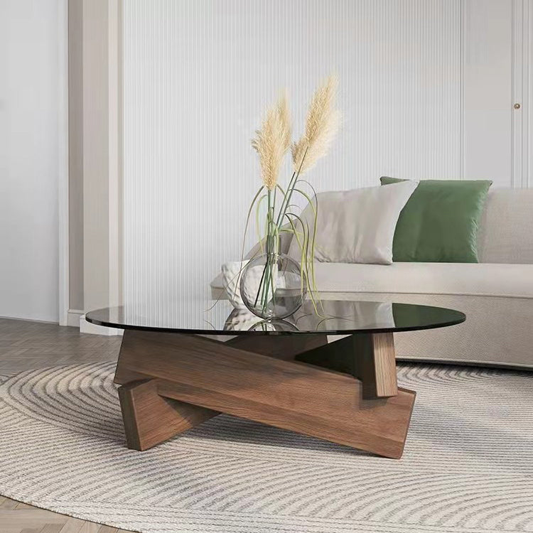 Contemporary Cross Legs Coffee Table 1 Single Wood Cocktail Table