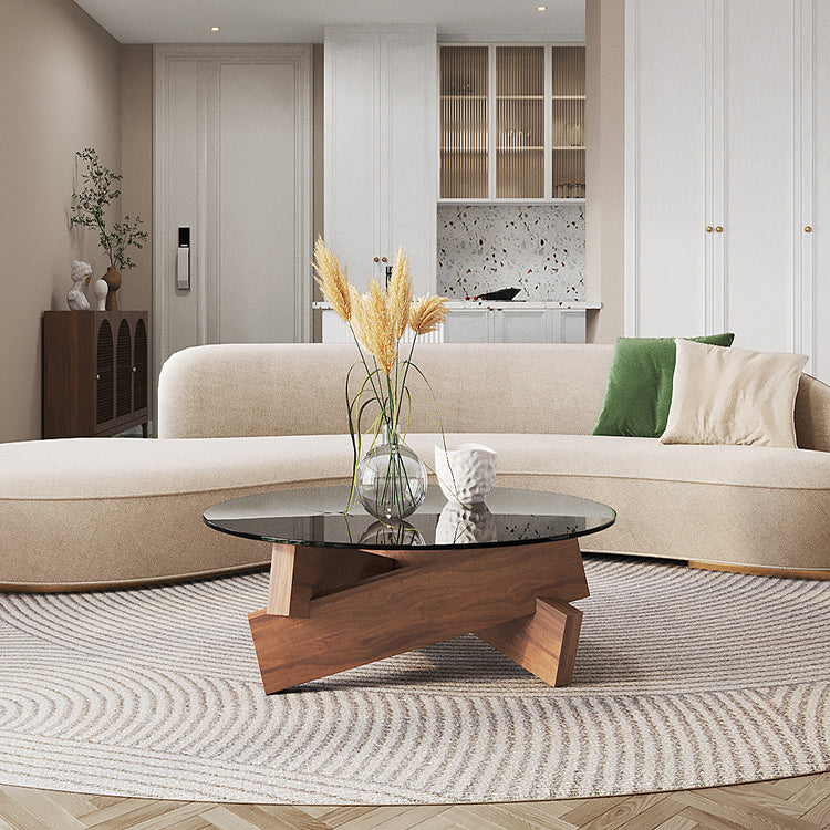 Contemporary Cross Legs Coffee Table 1 Single Wood Cocktail Table