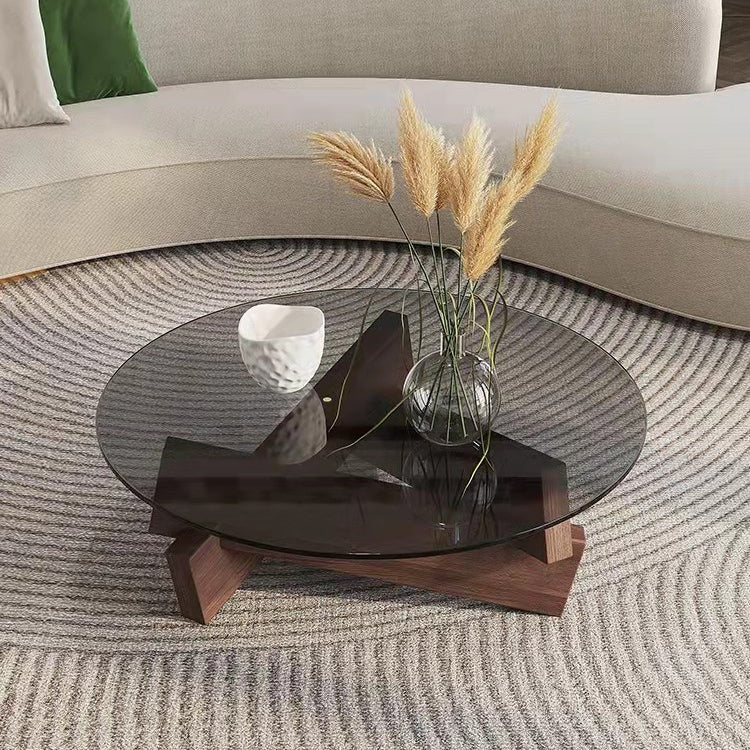 Contemporary Cross Legs Coffee Table 1 Single Wood Cocktail Table